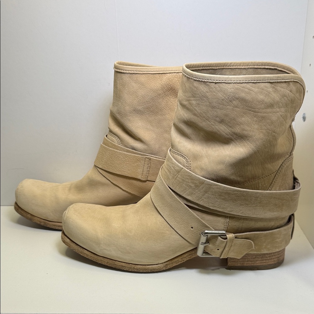 Vic Matie Beige Leather Ankle Buckle Boots